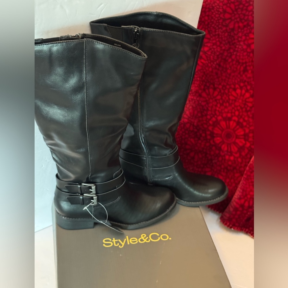 Style & Co. Black Leather Boots with Buckle